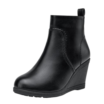 Vepose Women's Black Wedge Boots - Comfortable Ankle Booties with Zipper