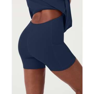 HYZ Women's Tennis Athletic Sleeveless Square Neck Tank Mini Dress with Shorts Navy