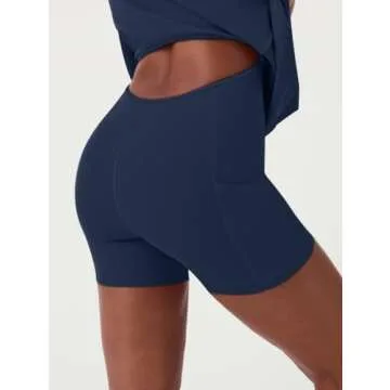 HYZ Women's Tennis Athletic Sleeveless Square Neck Tank Mini Dress with Shorts Navy