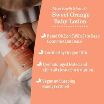 Earth Mama Sweet Orange Baby Lotion | Moisturizing Body Lotion for Dry Skin, Newborn Baby Lotion Sensitive Skin Care, Face Lotion for Babies & Kids with Shea Butter, Calendula & Aloe, 8 Fl Oz