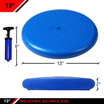 JFIT Inflatable Balance and Stability Disc - Large Yoga Wobble Cushion Trainer with Pump - Core Fitn...