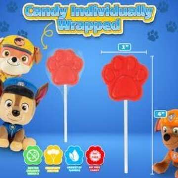 Paw Print Lollipops, Individually Wrapped Candy Suckers - Birthday Party Favors for Kids, Dog Patrol...