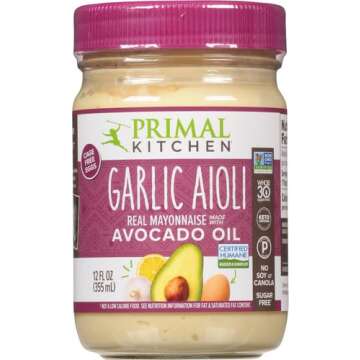 Primal Kitchen Garlic Aioli Mayo made with Avocado Oil, Whole30 Approved, Certified Paleo, and Keto Certified, 12 Ounces