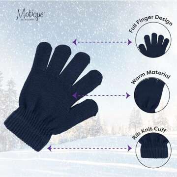 Motique Accessories Navy Kids Gloves Magic Knit Gloves for Girls/Boys Solid Colors