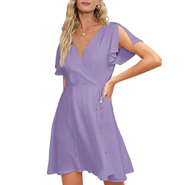 Ladies V Neck Wrap Mini Dress for Summer Events
