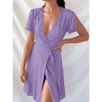 Ladies V Neck Wrap Mini Dress for Summer Events