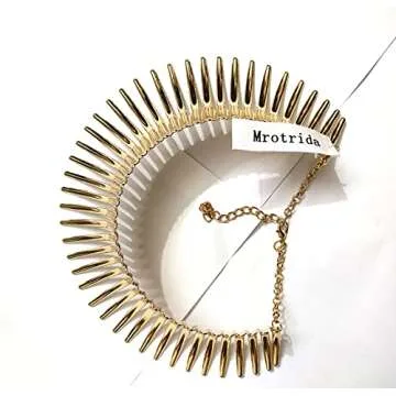 Mrotrida Women's Big African Necklace Adjustable Indian Style Bending Alloy Big Thorn Statement Collar Choker Gold