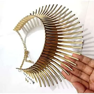 Mrotrida Women's Big African Necklace Adjustable Indian Style Bending Alloy Big Thorn Statement Collar Choker Gold