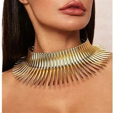 Mrotrida Women's Big African Necklace Adjustable Indian Style Bending Alloy Big Thorn Statement Collar Choker Gold