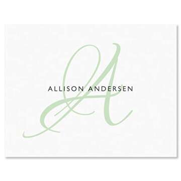 Initial Personalized Note Card (4 Color Choices) - 24 Cards with White Envelopes, 4¼ x 5½ Inch Size, Blank Inside, Add a Name and Initial, For Thank You Notes, or Graduation Gifts