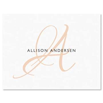 Initial Personalized Note Card (4 Color Choices) - 24 Cards with White Envelopes, 4¼ x 5½ Inch Size, Blank Inside, Add a Name and Initial, For Thank You Notes, or Graduation Gifts