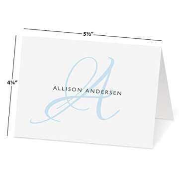 Initial Personalized Note Card (4 Color Choices) - 24 Cards with White Envelopes, 4¼ x 5½ Inch Size, Blank Inside, Add a Name and Initial, For Thank You Notes, or Graduation Gifts