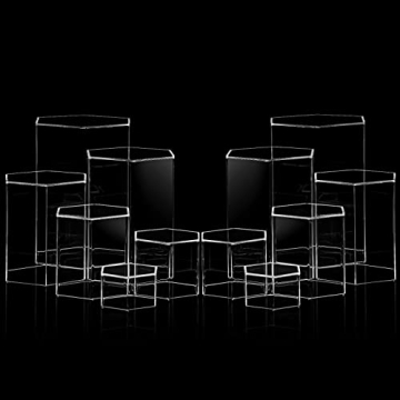 Jetec Hexagonal Jewelry Display Risers - Acrylic Stand Set of 12 in 6 Sizes