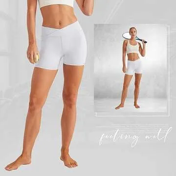 keriffe Womens Crossover Biker Shorts 5" 10" High Waisted Yoga Workout Athletic Running Spandex Shorts