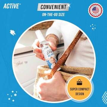 ACTIVE Messy Kids Stain Remover Spray Laundry Spot Cleaner, Natural Stain Treater Spray for Baby Clothes Fabric, Toddler Clothing, Rescue Mess Removal for Food, Oil Stains, Great for Travel - 4 oz