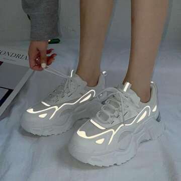 YYSPR Women's Fashion Platform Lace Up Sneakers Lightweight Walking Running Shoes White 8.5 US