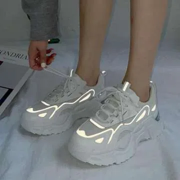 YYSPR Women's Fashion Platform Lace Up Sneakers Lightweight Walking Running Shoes White 8.5 US