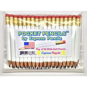 Half Pencils with Eraser - Golf, Classroom, Pew, Short, Mini, Small, Non Toxic - Hexagonal, Sharpene...