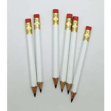 Half Pencils with Eraser - Golf, Classroom, Pew, Short, Mini, Small, Non Toxic - Hexagonal, Sharpened, #2 Pencil, Color - White, Pkg of 36 Pocket Pencils™