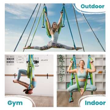 Yoga Trapeze Swing Set for Home & Outdoor | Easy Setup for Strength, Balance & Back Pain Relief | Adjustable Straps & 600lb Capacity, Includes Carrying Bag & Online Tutorials, Aqua