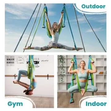 Yoga Trapeze Swing Set for Home & Outdoor | Easy Setup for Strength, Balance & Back Pain Relief | Adjustable Straps & 600lb Capacity, Includes Carrying Bag & Online Tutorials, Aqua