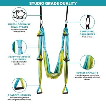 Yoga Trapeze Swing Set for Home & Outdoor | Easy Setup for Strength, Balance & Back Pain Relief | Adjustable Straps & 600lb Capacity, Includes Carrying Bag & Online Tutorials, Aqua