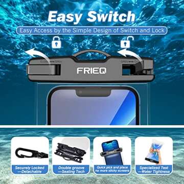 FRiEQ Waterproof Phone Pouch Bag - 2 Pack, Universal IPX8 Waterproof Phone Case Dry Bag with Lanyard for iPhone 15/14/13/12/11 Pro Max Samsung Galaxy S22 S20 and More Up to 7" (Black and Pink)