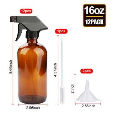 16oz Amber Glass Spray Bottles, Adjustable Sprayers & Chalk Labels, with Caps for Essential Oils, Cl...