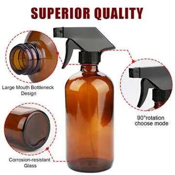 16oz Amber Glass Spray Bottles Set - Eco-Friendly & Durable
