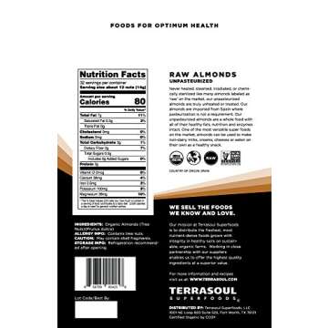 Terrasoul Superfoods Raw Unpasteurized Organic Almonds, 1 Pound