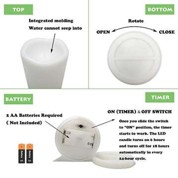 Waterproof Outdoor Flameless Pillar Candle with Timer Battery Operated Electric LED Candle Set for Gift Home Décor Party Wedding Supplies Garden Halloween Christmas Decoration, 1 Pack, 3” x 8”