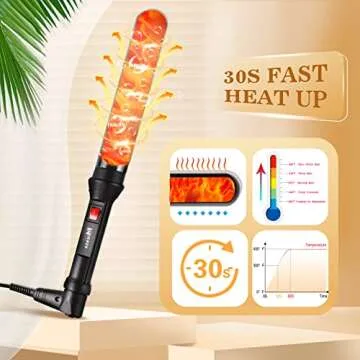 MICSTA Negative Ions Curling Iron Long Barrel Ceramic Coated, Dual Voltage Curling Wand Quick Heating, Beach Wave Hair Curler Fast Styling for Long Hair, with Glove and Mat, Black1-1/4" Christmas Gift