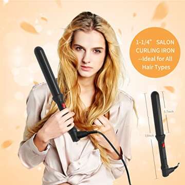 MICSTA Negative Ions Curling Iron Long Barrel Ceramic Coated, Dual Voltage Curling Wand Quick Heating, Beach Wave Hair Curler Fast Styling for Long Hair, with Glove and Mat, Black1-1/4" Christmas Gift