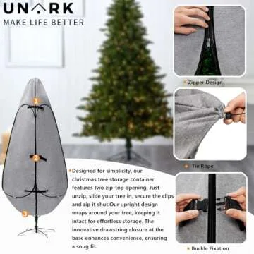 Upright Christmas Tree Storage Bag 7.5 Ft, Artificial Christmas Tree Storage Bag, Christmas Tree Cover for Upright Storage Fit 6 Ft / 6.5 Ft / 7 Ft / 7.5 Christmas Tree Storage Bag 6.5ft