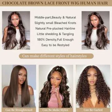26 Inch Chocolate Brown Lace Front Wig 13x4 Body Wave Human Hair Wig Brown Lace Front Wigs Human Hair Pre Plucked Colored Wigs Human Hair 200 Density HD Frontal Wigs Human Hair Brown Wig Human Hair