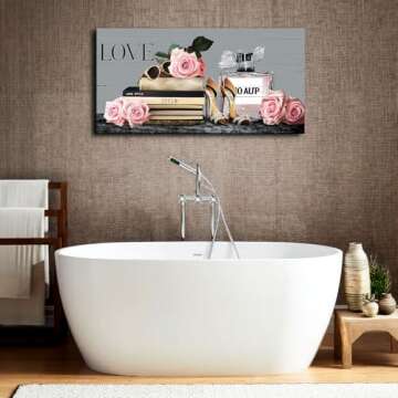 YARUITU Fashion Pink Wall Art,Canvas Prints for Bedroom Living Room Decor,Women’s Makeup Room,Beauty Perfume Themes,Pink Roses High Heels Sunglasses Books Pictures Girls Room Decor,20 x 40 inches RT