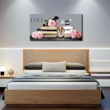 YARUITU Fashion Pink Wall Art,Canvas Prints for Bedroom Living Room Decor,Women’s Makeup Room,Beauty Perfume Themes,Pink Roses High Heels Sunglasses Books Pictures Girls Room Decor,20 x 40 inches RT
