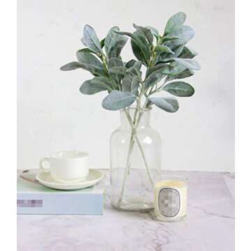 Skyseen 5Pcs Artificial Lamb's Ear Leaf Flocked Decor for Home Weddings