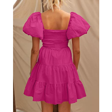 ZESICA Women's Boho Puff Sleeve Mini Dress for Any Occasion