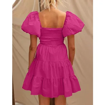 ZESICA Women's Boho Puff Sleeve Mini Dress for Any Occasion