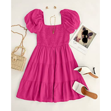 ZESICA Women's Boho Puff Sleeve Mini Dress for Any Occasion