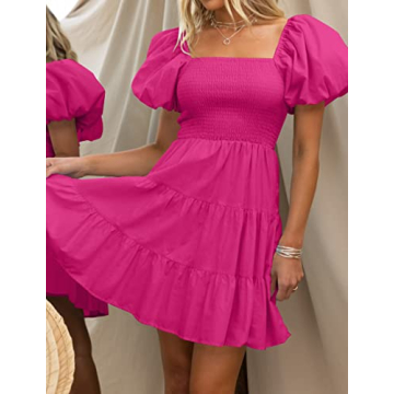 ZESICA Women's Boho Puff Sleeve Mini Dress for Any Occasion