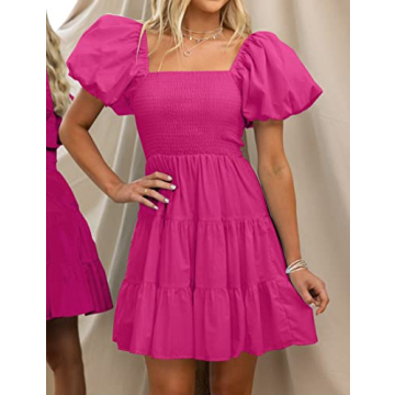 ZESICA Women's Boho Puff Sleeve Mini Dress for Any Occasion