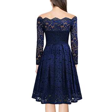 MISSMAY Women's Vintage Floral Lace Long Sleeve Boat Neck Cocktail Party Swing Dress (Large, B-Navy ...