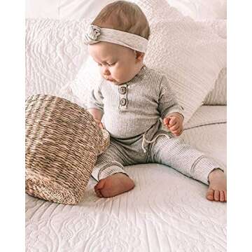 Newborn Baby Boy Girl Clothes Ribbed Knitted Cotton Long Sleeve Romper Long Pants Solid Color Fall W...