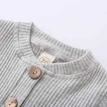 Newborn Baby Boy Girl Clothes Ribbed Knitted Cotton Long Sleeve Romper Long Pants Solid Color Fall Winter Outfits (A- Grey, 6-12 Months)
