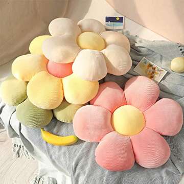 AHRIWINK Daisy Flower Shaped Cute Pillow Flower Floor Pillow Seating Cushion Decorative Throw Plush ...