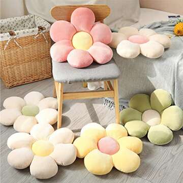 AHRIWINK Daisy Flower Shaped Cute Pillow Flower Floor Pillow Seating Cushion Decorative Throw Plush Pillow for Reading and Lounging Comfy Pillow Vivid Plush Stuffed Toy,White&Pink,15.7in