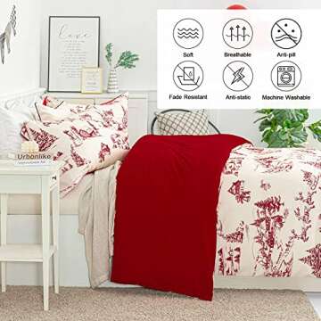 Yiran Red Christmas Duvet Cover Set with 2 Pillowcases,Cream Pink Christmas Deer Snowman Village Duvet Cover with Zipper Closure,Soft Microfiber Bedding Set Queen 90”×90”
