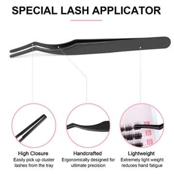 KISSXIAOYA Cluster Eyelash Extensions Kit, DIY Lashes Extension Kit with Lash Bond & Seal and Applicator, 144 Pcs 0.10mm 56D 9-15mm Mixed Wide-stem Lash, Individual at Home (Cluster Kit A)